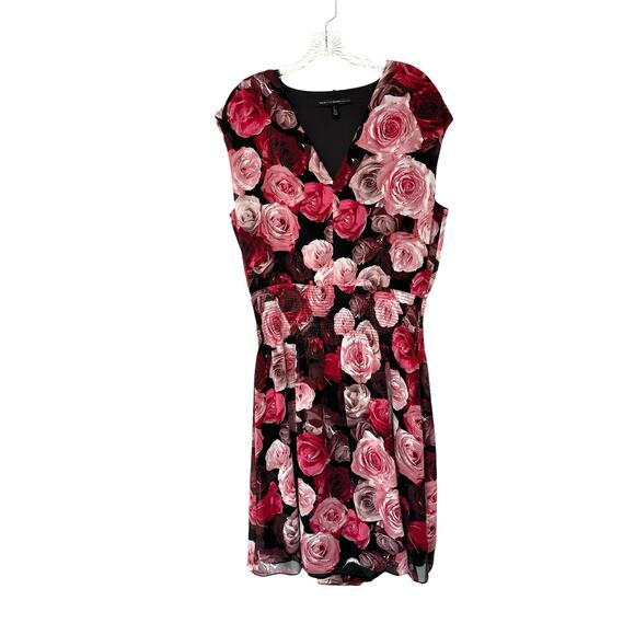 White House Black Market Dress Red Pink Floral Print Dark Romantic Chiffon Large - Picture 1 of 11
